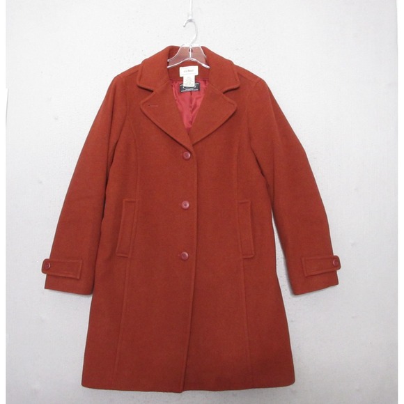 LL Bean Italian Bellandi Wool Coat Women 8 Polo Coat Rust Color Quiet Luxury VTG